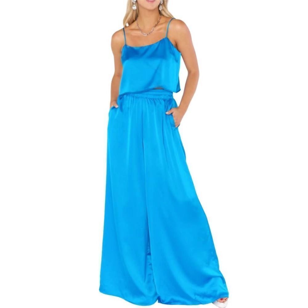 SHOW ME YOUR MUMU | Blue Satin Set Crop Top & Irwin Pants Women’s Size Medium